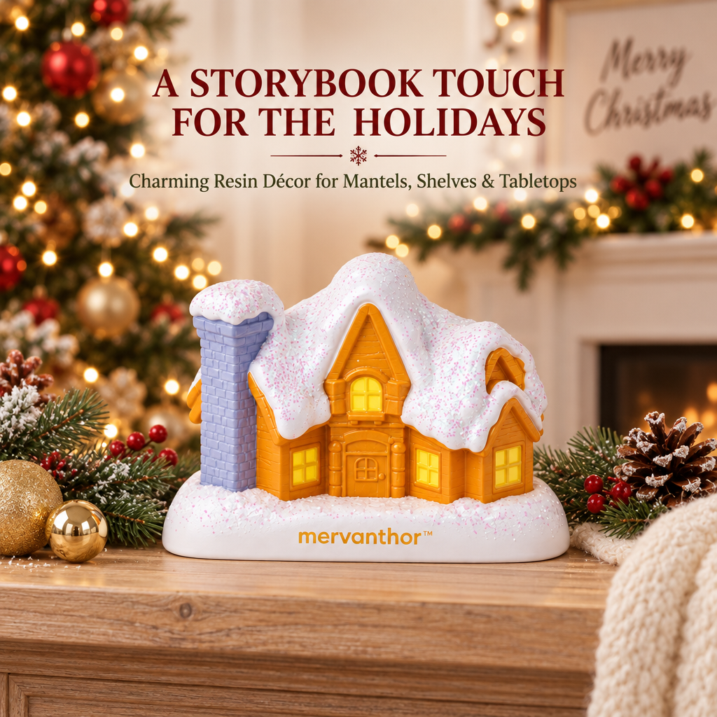 mervanthor™ Snowy Woodland Cabin Resin Tabletop Figurine