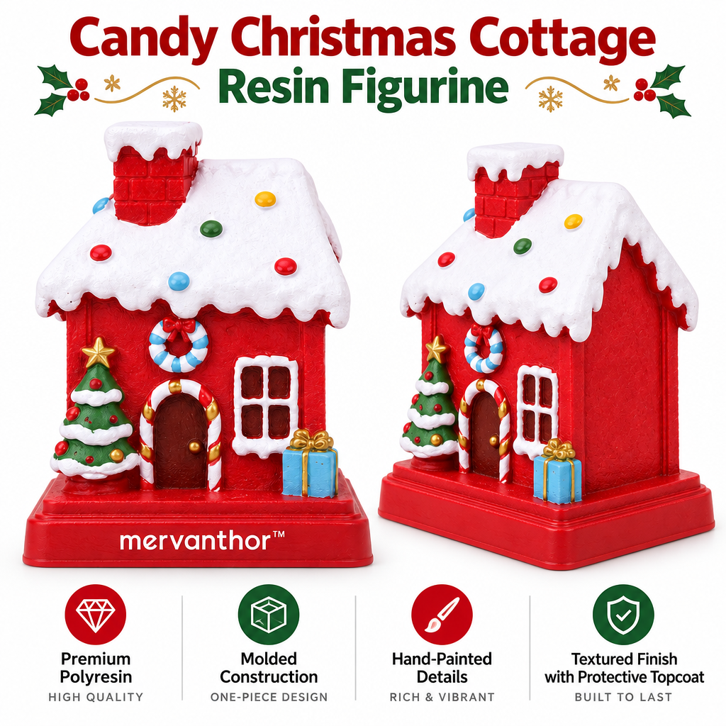 mervanthor™ Candy Christmas Cottage Resin Tabletop Figurine