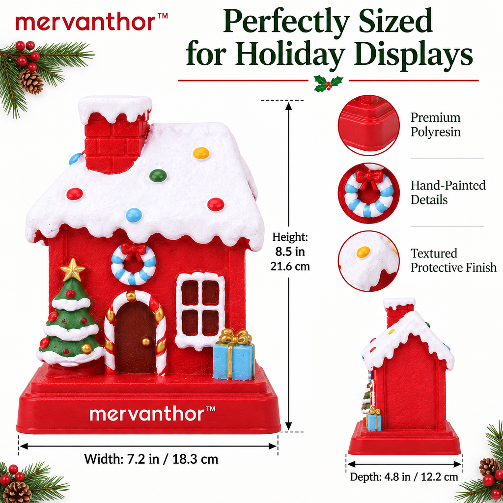 mervanthor™ Candy Christmas Cottage Resin Tabletop Figurine