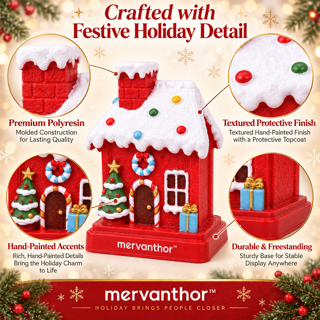 mervanthor™ Candy Christmas Cottage Resin Tabletop Figurine